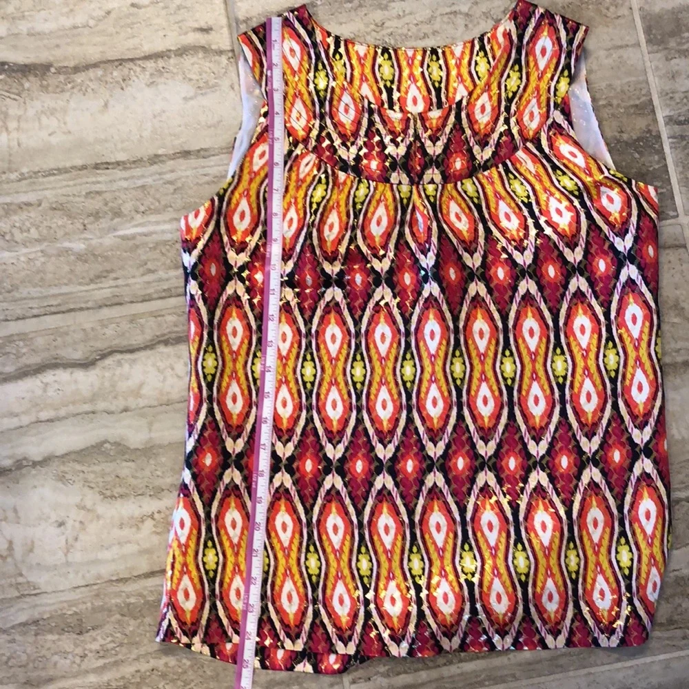 Tory Burch Boho Print Metallic Silk Blend Tank Top Size 8